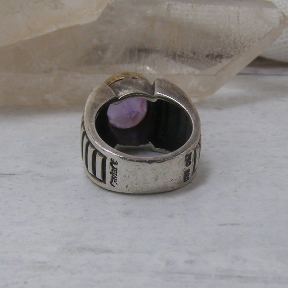 Sterling Silver 14K Gold Lagos Caviar Amethyst Bold Statement Ring 5.5 - Picture 4 of 7